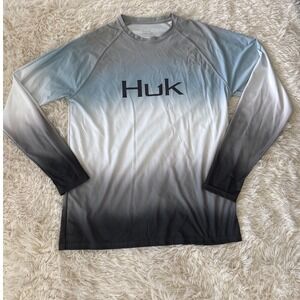 Huk Fishing Performance Long Sleeve Shirt Gradient White‎ Gray Mens Medium M